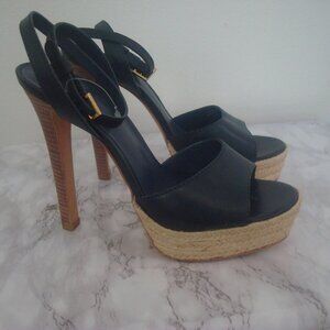 Tory Burch Women's Pumps Leather Shoes  Open  Sandals Blue  Size 9 High Heels